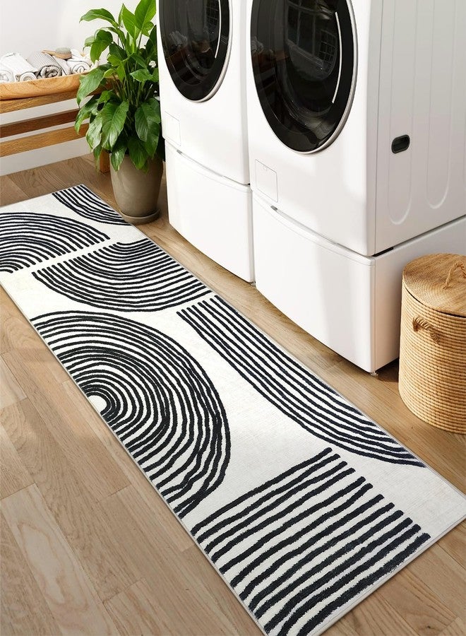 MilleLoom Washable Abstract Kitchen Rugs, 2x6 Modern Non Slip Hallway Runner, Low Pile Ultra Thin Entryway Mat Laundry Rugs Stain Resistant Accent Floor Cover for Bedside Bathroom, Black - Image 5